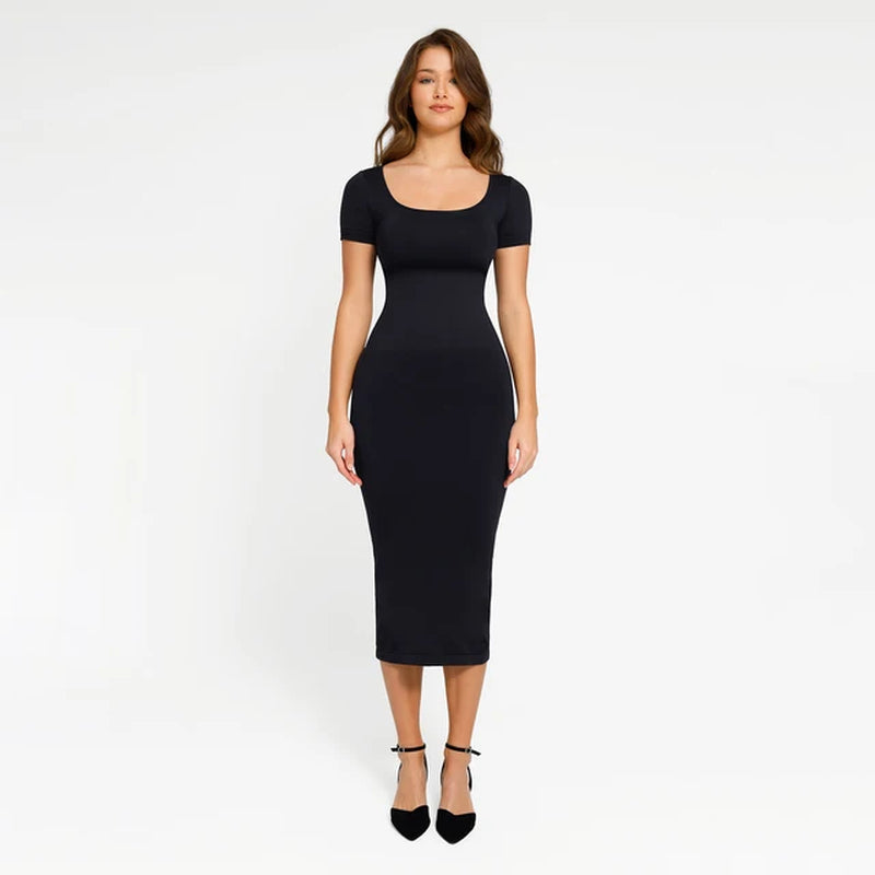 Shapwear Short Sleeve Dress Built in Bra for Women Long Dress Seamless Bodycon Dress Tummy Control Butt Lifter Push Up