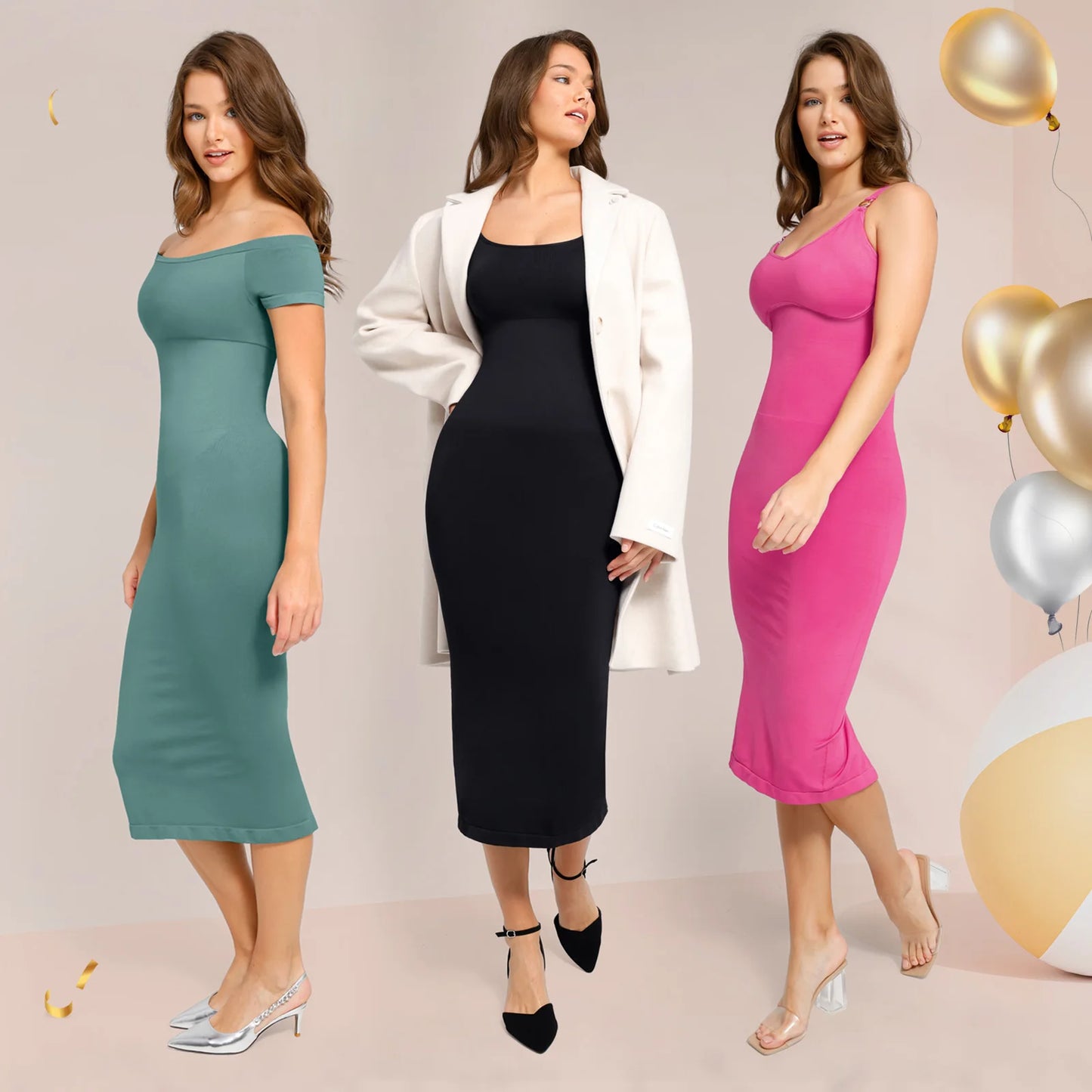 Shapwear Short Sleeve Dress Built in Bra for Women Long Dress Seamless Bodycon Dress Tummy Control Butt Lifter Push Up