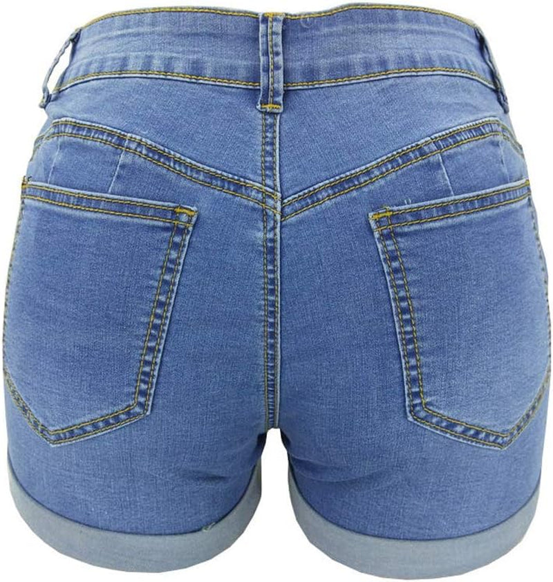 Women Denim Shorts Juniors Shorts Casual Summer Mid Waist Stretchy Jeans Shorts Body Enhancing Denim Shorts