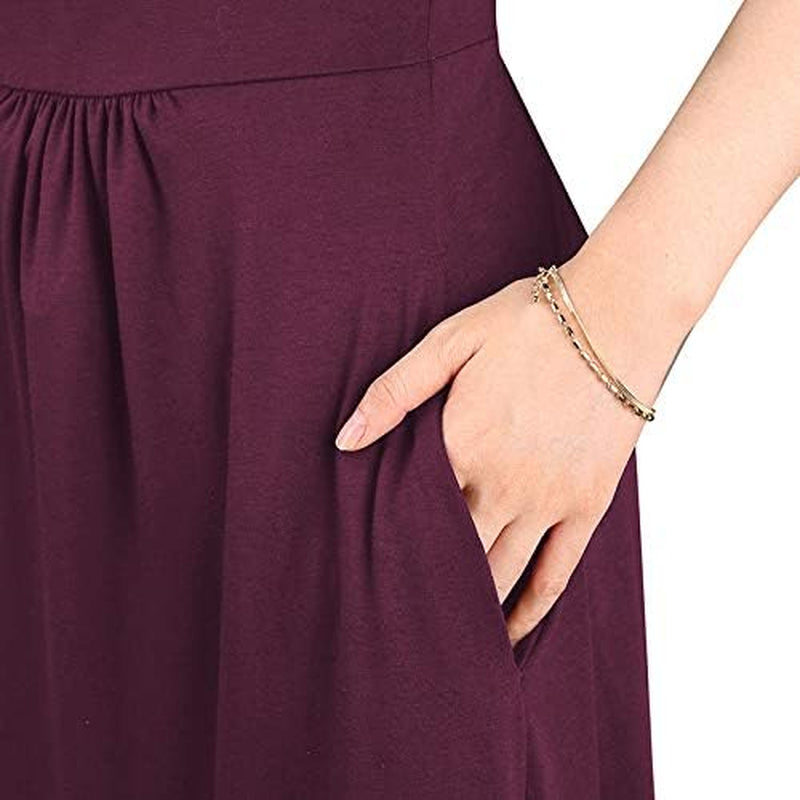 Women Sleeveless Deep V Neck Pocket Loose Long Dress Split Maxi Casual Dresses