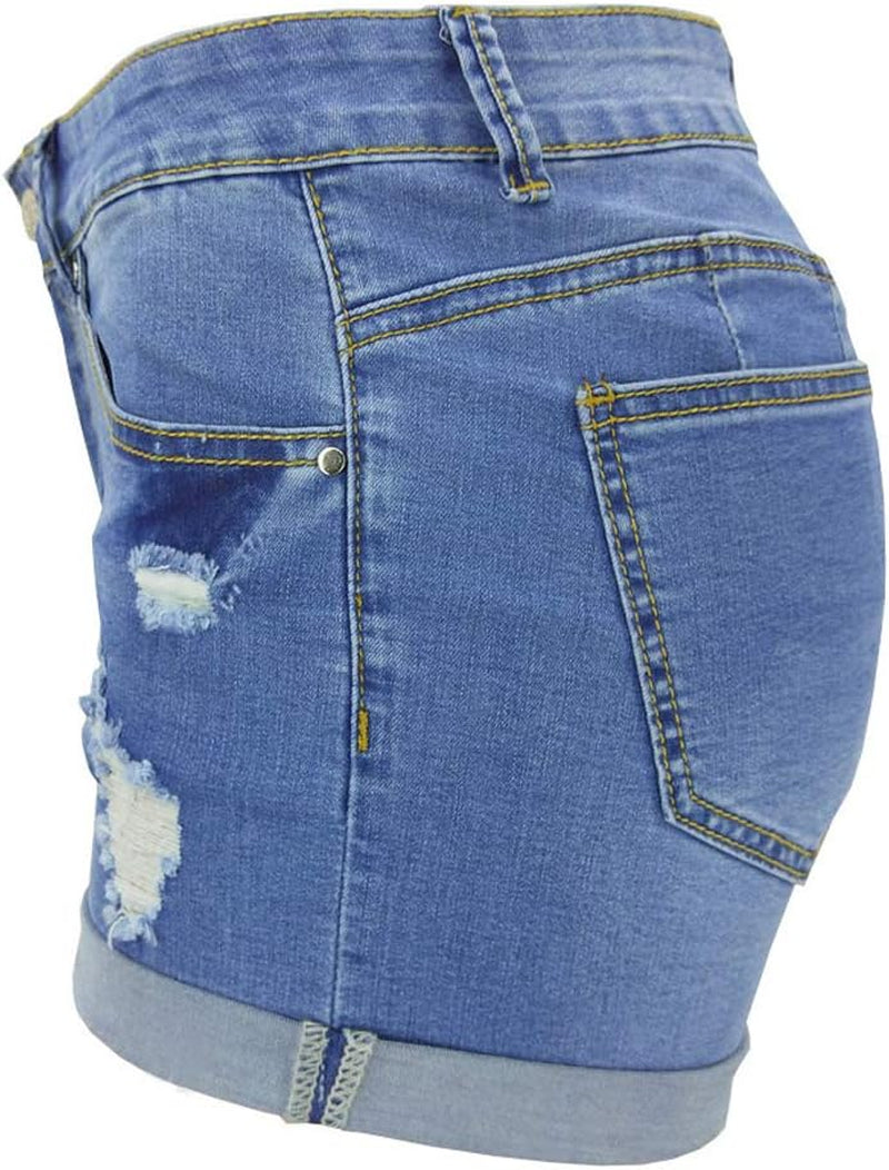 Women Denim Shorts Juniors Shorts Casual Summer Mid Waist Stretchy Jeans Shorts Body Enhancing Denim Shorts