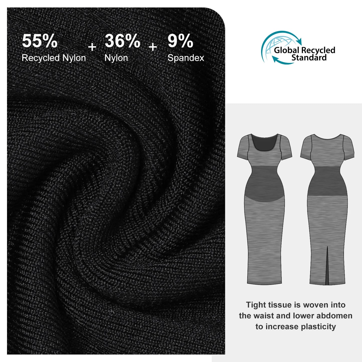 Shapwear Short Sleeve Dress Built in Bra for Women Long Dress Seamless Bodycon Dress Tummy Control Butt Lifter Push Up