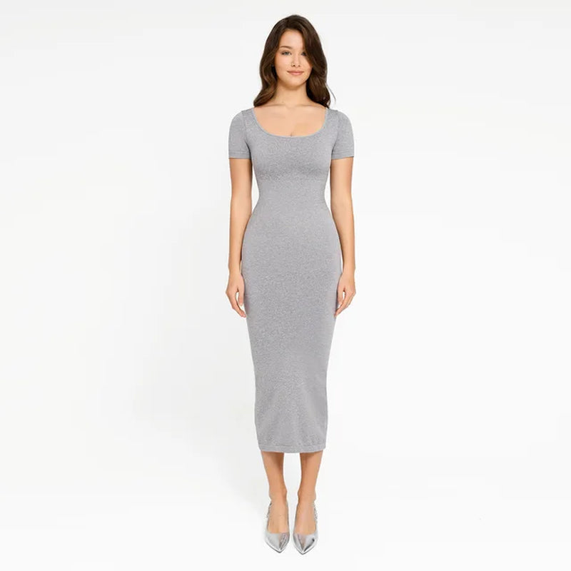 Shapwear Short Sleeve Dress Built in Bra for Women Long Dress Seamless Bodycon Dress Tummy Control Butt Lifter Push Up
