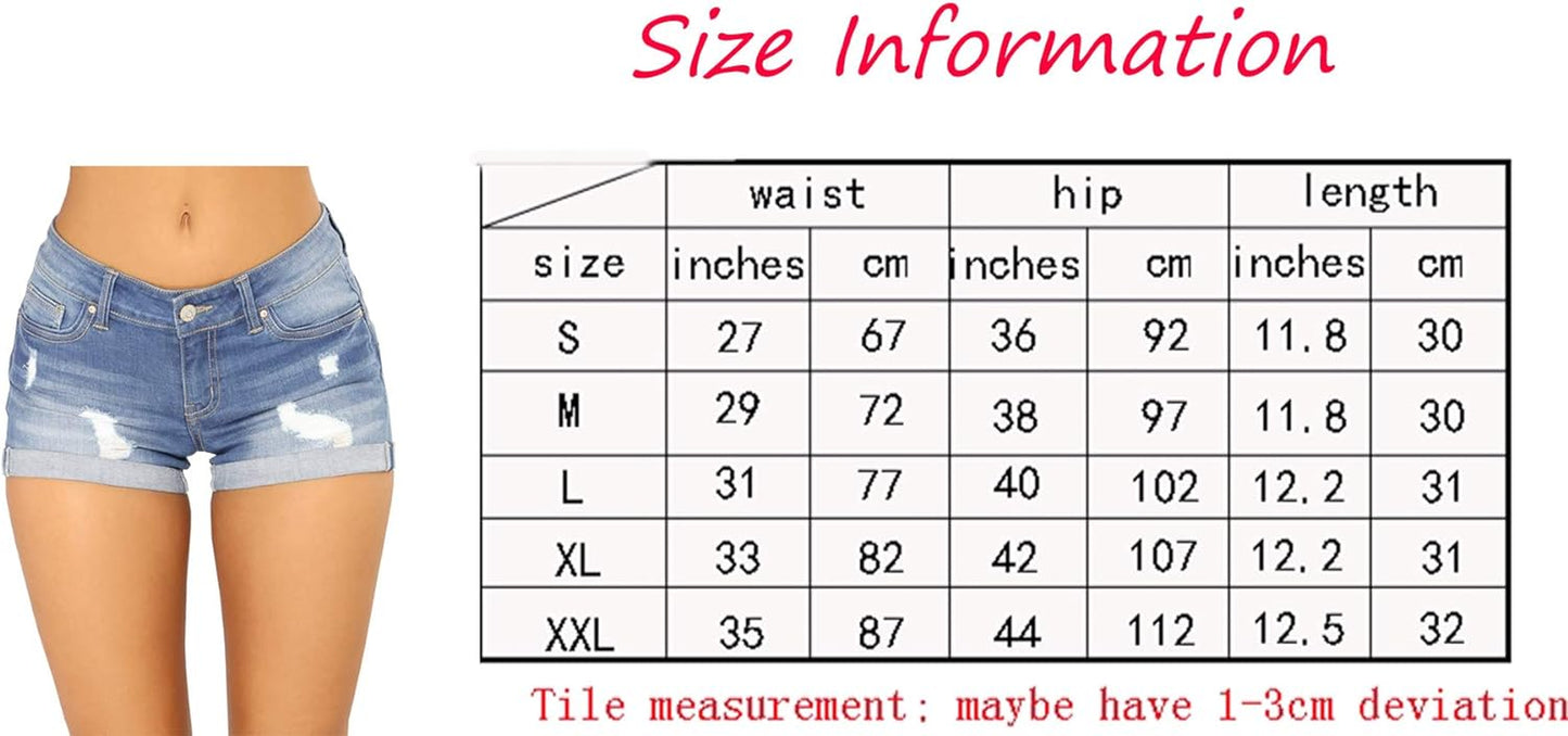Women Denim Shorts Juniors Shorts Casual Summer Mid Waist Stretchy Jeans Shorts Body Enhancing Denim Shorts